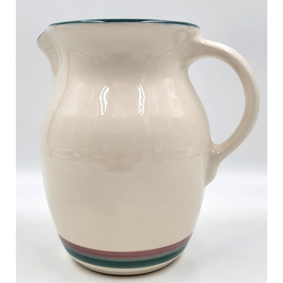 Pfaltzgraff Juniper Large Pitcher 2 Qt Stoneware Cream Teal Plum Band 6 5/8" - Picture 5 of 9